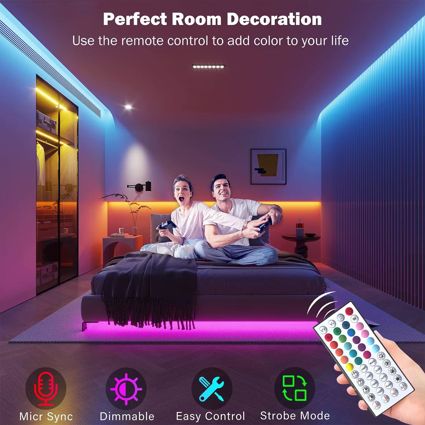 RGB Led Strip Lights 10M 20M 30M 40M Music Sync RGB Led Tape Flexible Ribbon for Room Bedroom Decor TV Backlight