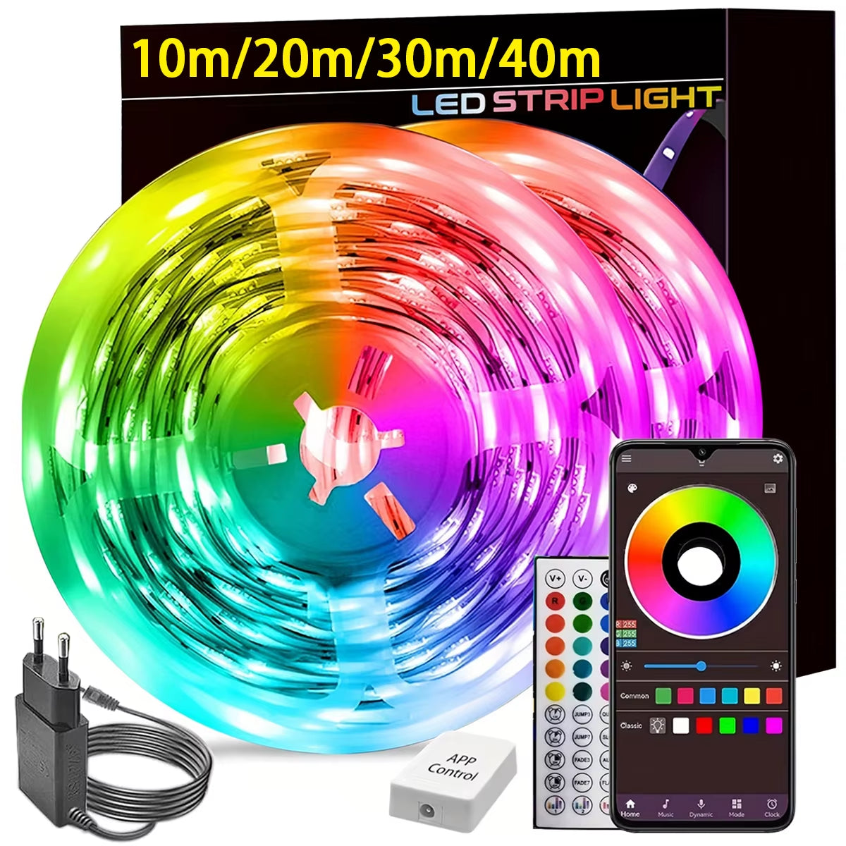 RGB Led Strip Lights 10M 20M 30M 40M Music Sync RGB Led Tape Flexible Ribbon for Room Bedroom Decor TV Backlight