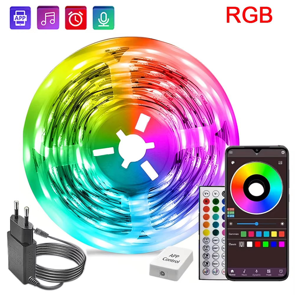 RGB Led Strip Lights 10M 20M 30M 40M Music Sync RGB Led Tape Flexible Ribbon for Room Bedroom Decor TV Backlight