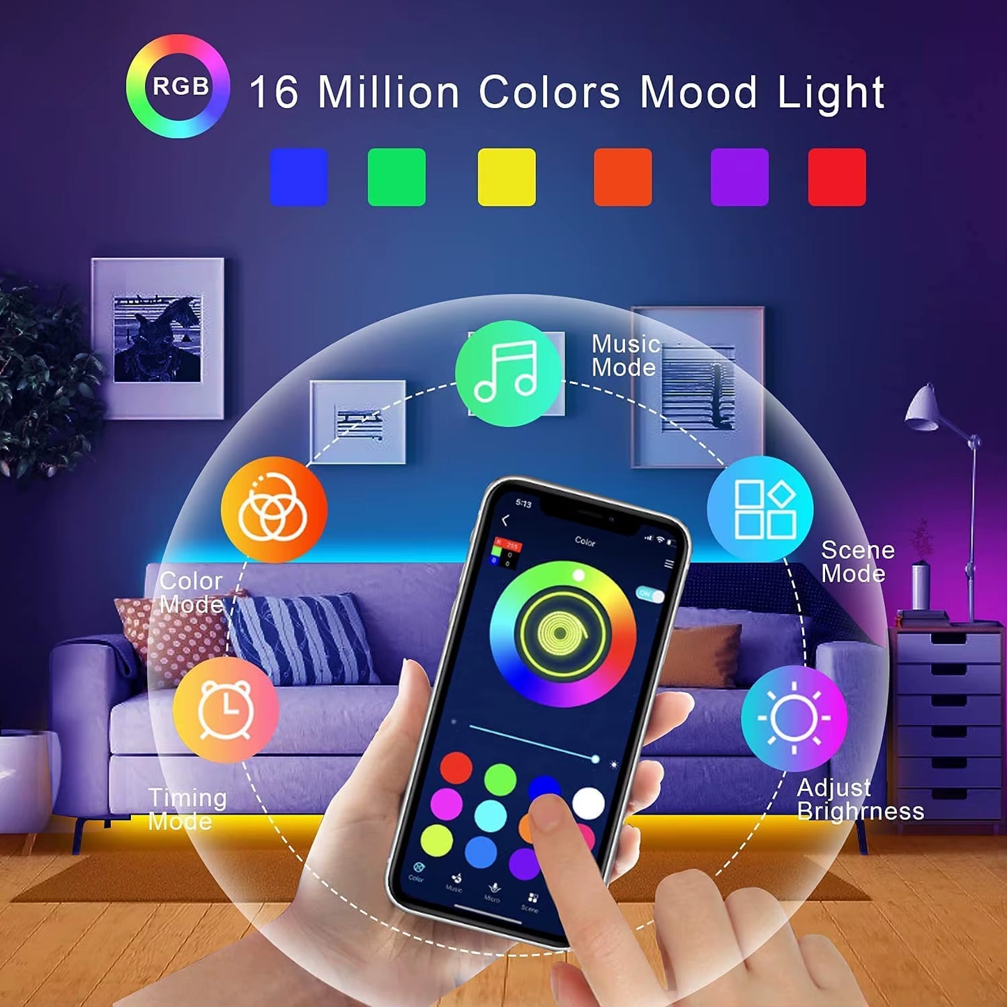 RGB Led Strip Lights 10M 20M 30M 40M Music Sync RGB Led Tape Flexible Ribbon for Room Bedroom Decor TV Backlight
